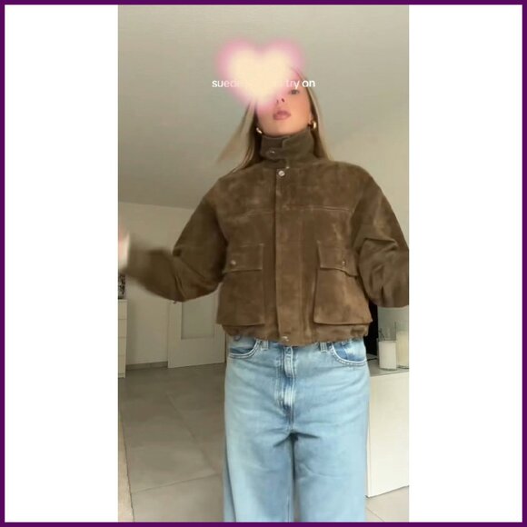 Faux Leather Cropped Bomber Jacket with Pockets Vintage Motorcycle Style - Picture 7 of 8